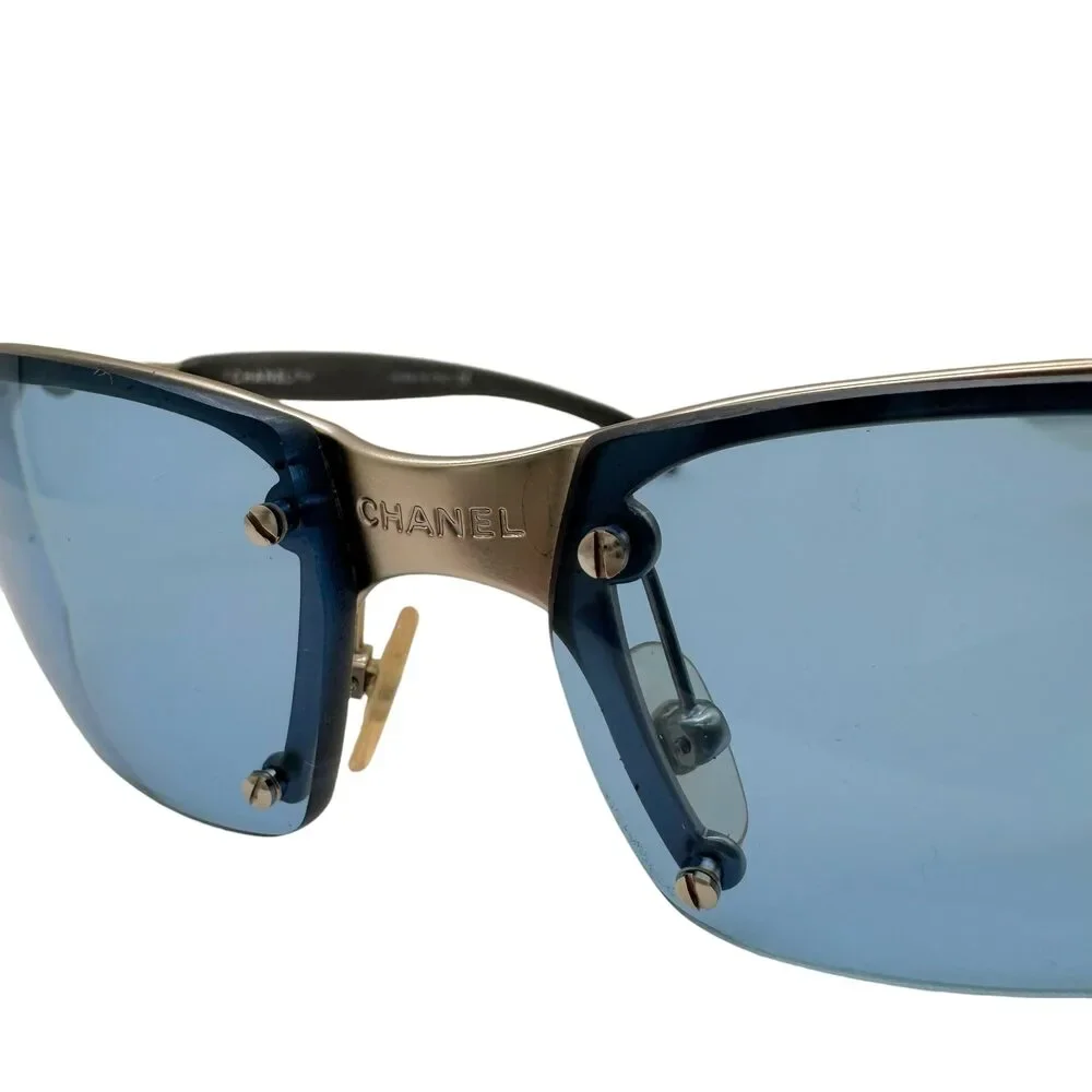 Chanel Sport Transparent Blue & Silver Top Rim 4008 Sunglasses w/ Case